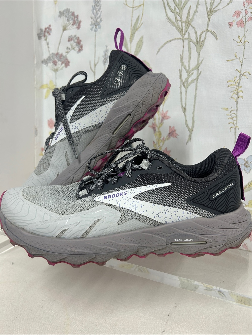 Brooks Cascadia Trail Running Shoes in Gray with Purple Accents